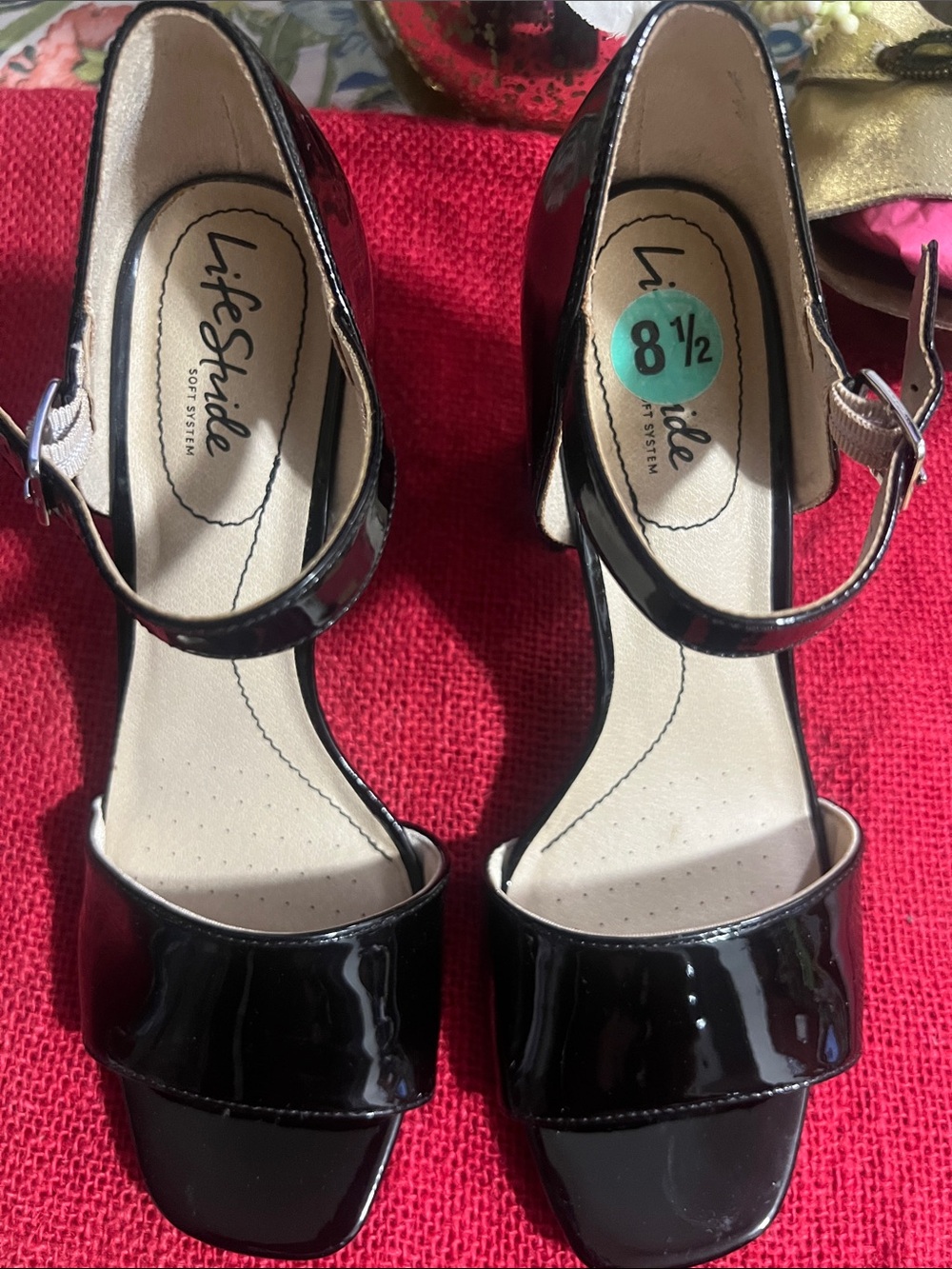 Life Stride Black Patent Mary Jane Heeled Sandals